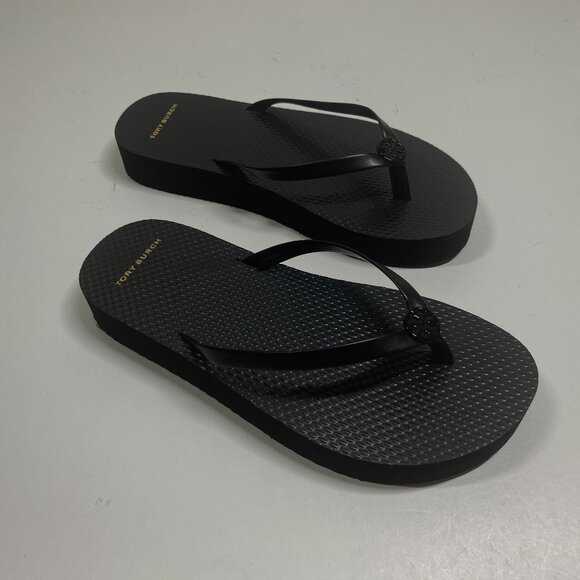 Tory Burch Thin Strap Black Flatform Flip Flops - Black - Size 7M – New - Picture 1 of 8
